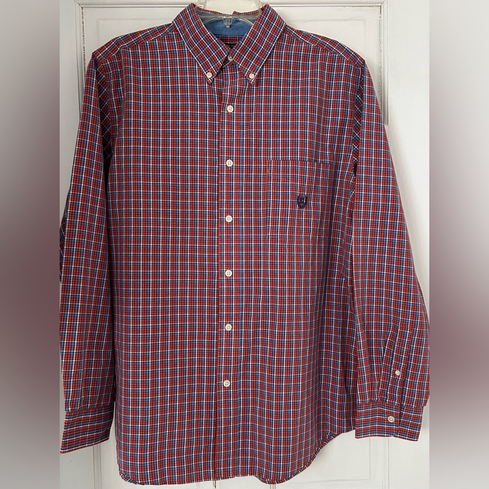 Men’s Chaps Plaid Button-Down Shirt Large – Cotton Blend– Excellent Condition